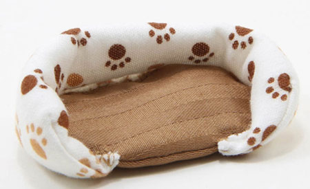 Dollhouse miniature DOG BED, LARGE, PAW PRINT WITH BROWN FABRIC